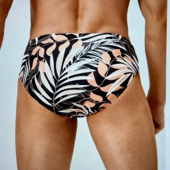 Brand New Men Tropical Print Swim Brief Black Various - Picture 4 of 4